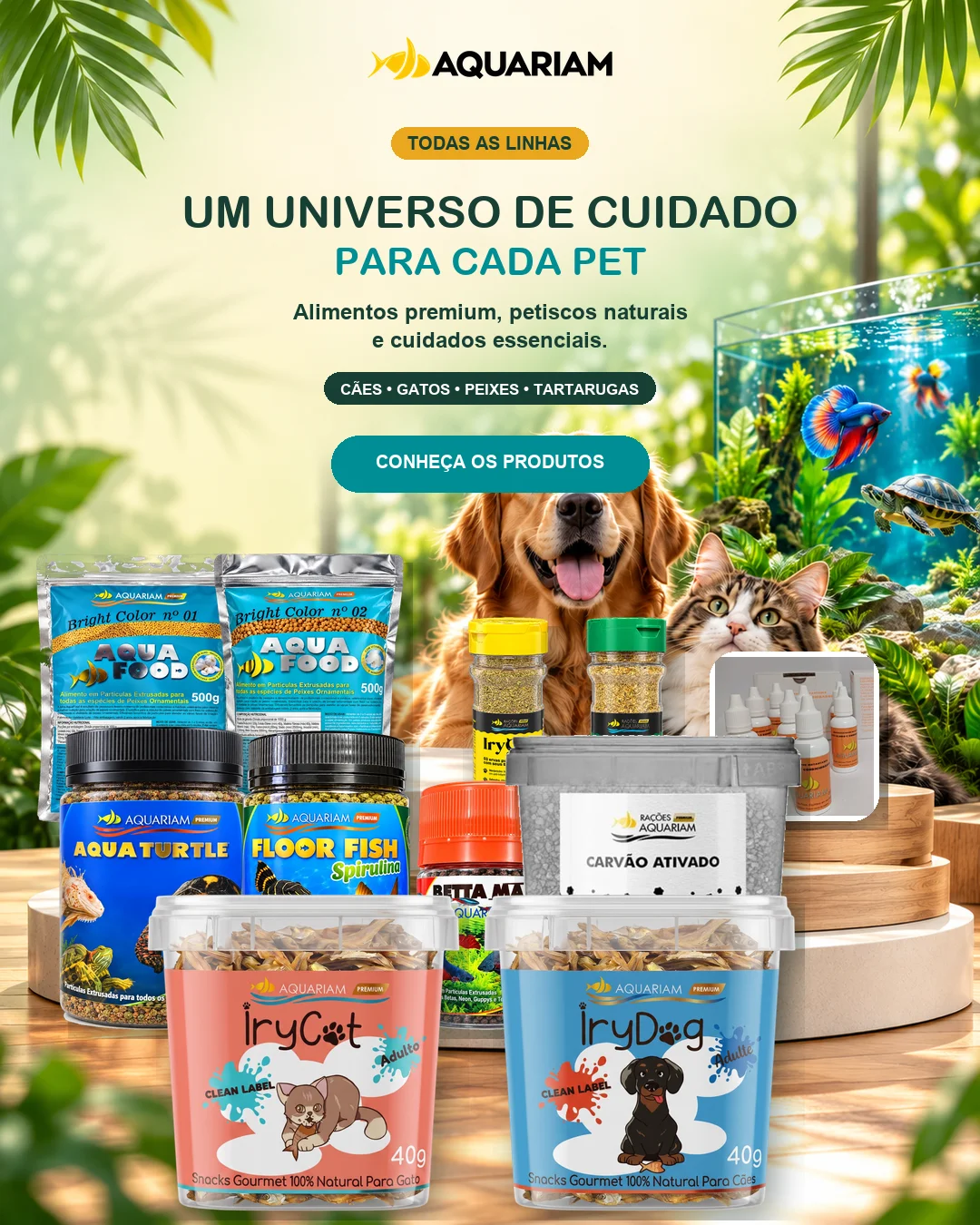 Um universo de cuidado para cada pet — todas as linhas Aquariam