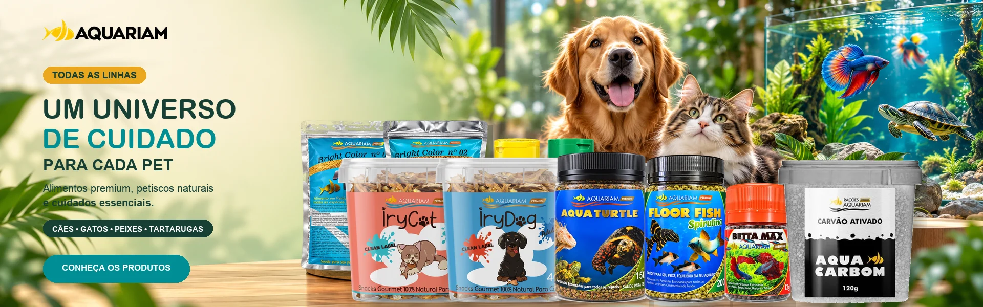 Um universo de cuidado para cada pet — todas as linhas Aquariam